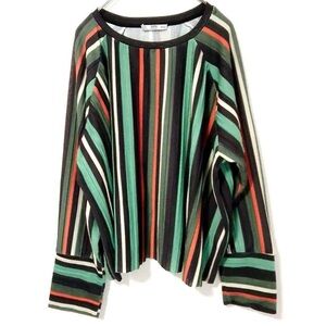 Zara Mitered Multicolor Stripe Kaleidoscope Long Sleeve Pullover Knit Top Large